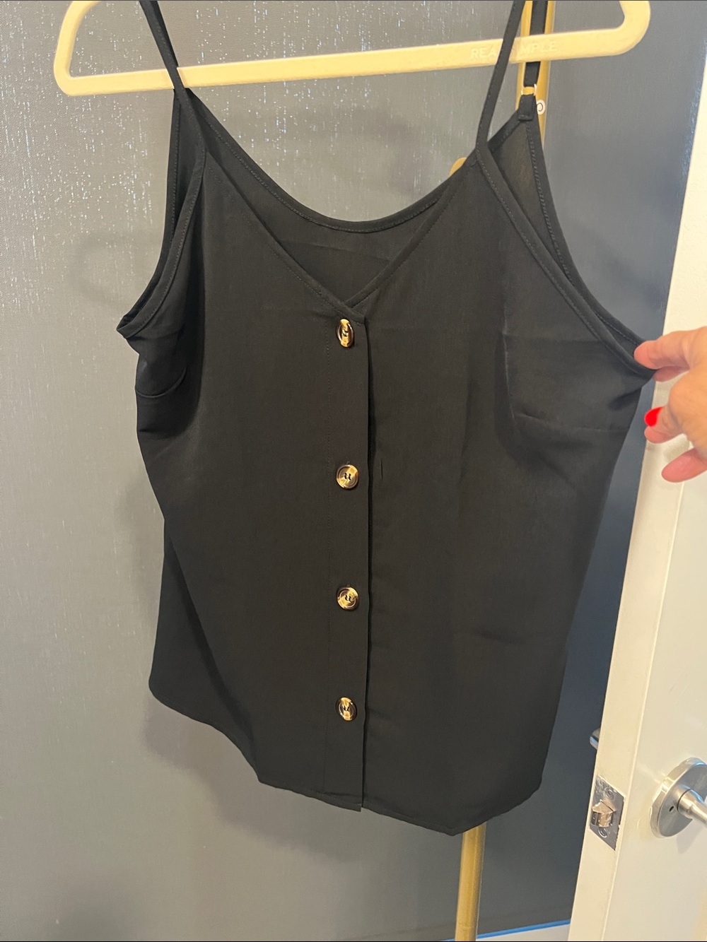 Black Tortoise-look-Button Spaghetti Strap Tank Top